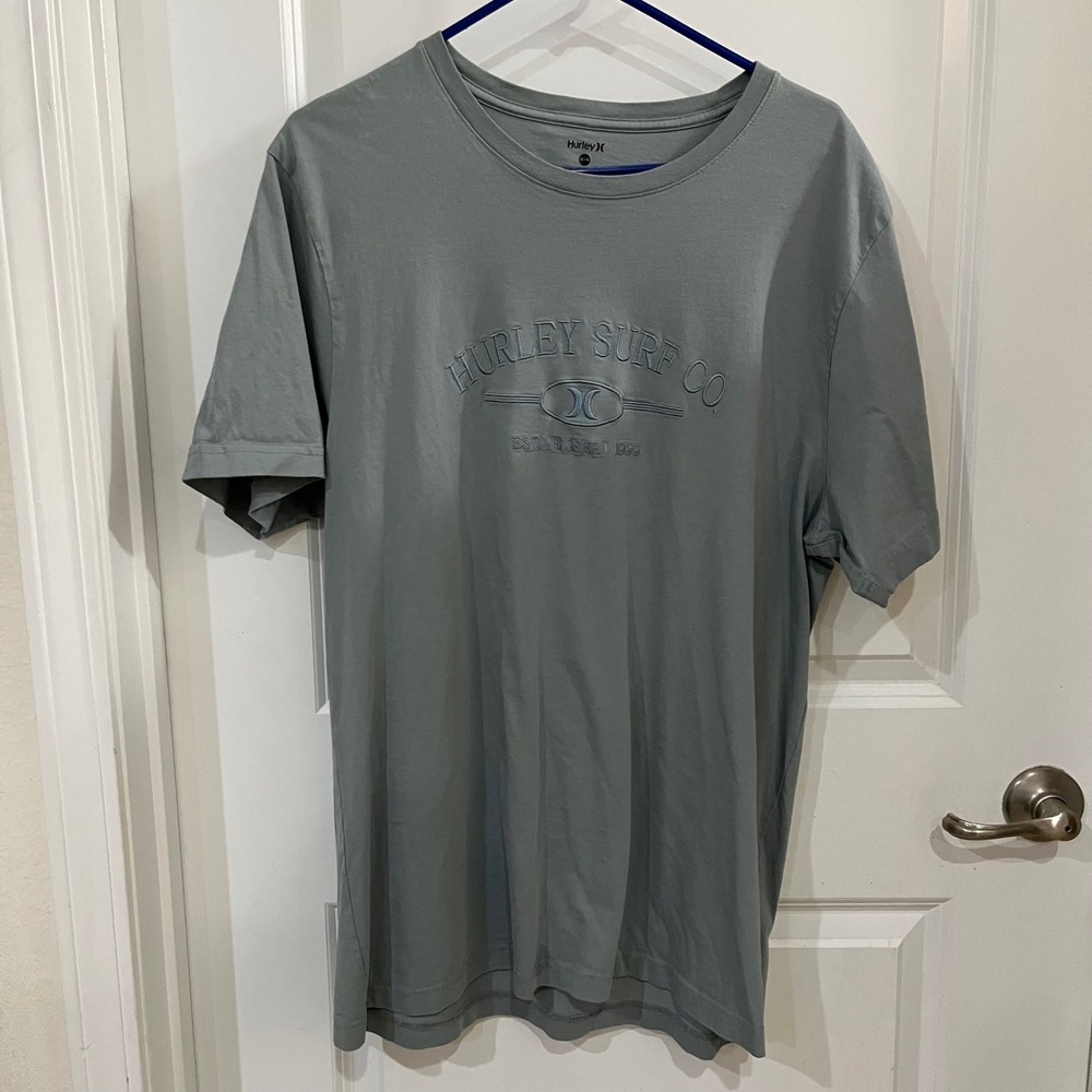 Hurley Surf Co Established 1999 Embroidered Logo T-Shirt Mens XL Grey Green